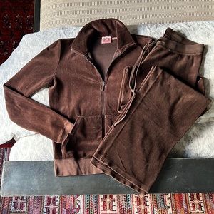Juicy Couture brown velour tracksuit sweatsuit full set matching MED XS